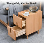 Mid Century Modern Nightstand, Narrow Nightstand, Minimalist Side Table for Bedroom, 2-Drawer Bedside Tables, (Natural, 9.84inches)