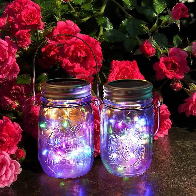 Solar Mason Jar Lights [Upgraded], 12 Pack 30 LED Firefly Fairy String Lights, Waterproof Outdoor Solar Mason Jar Lid Lights with Hangers(NO JARS) for Patio Garden Yard Wedding Decoration - Multicolor