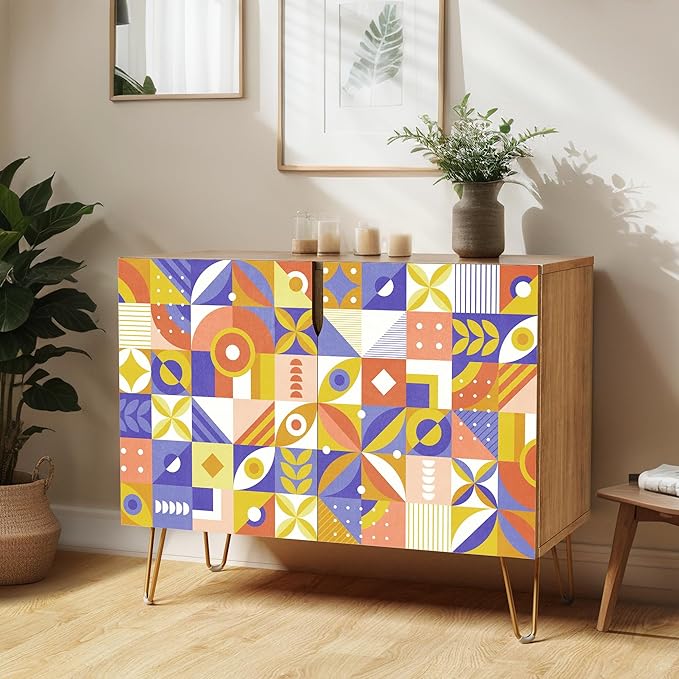 SIGNWIN Sideboard Buffet Cabinet, Kitchen Storage Cabinet with 2 Doors, Mid-Century Retro Vibrant, Cupboard Console Table for Dining Room - 35" L x 18" W x 29" H