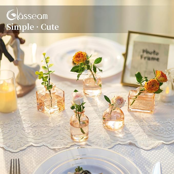 Glasseam Champagne Glass Bud Vase: Mini Small Vases for Centerpieces Cute Flower Vase Set of 5 Tiny Vases for Flowers Decorative Centerpiece for Table Decor Wedding Party Dining Room Decoration
