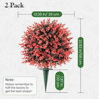 Lewondr Artificial Boxwood Topiary Ball Trees, 22.83'' Fake Plants Outdoor with Ground Spike, Set of 2 UV and Fade Resistant Faux Greenery Shrubs for Outdoor Indoor Front Porch Garden, Red