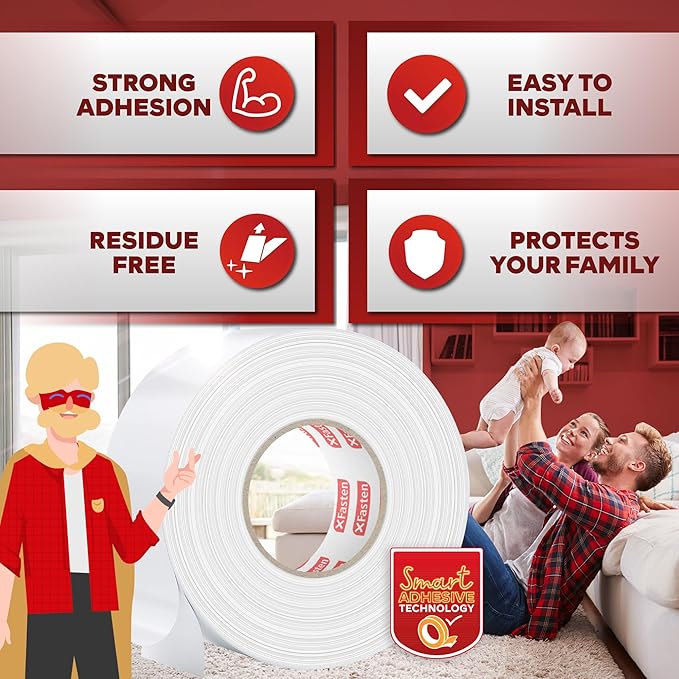 XFasten Double Sided Carpet Tape for Area Rugs, 2 Inch x 10 Yards 1-Inch Core – Heavy Duty Anti Slip Rug Grip Tape, Works as Rug Gripper, Wood Safe, Easy Removal for Hardwood and Laminate Floors