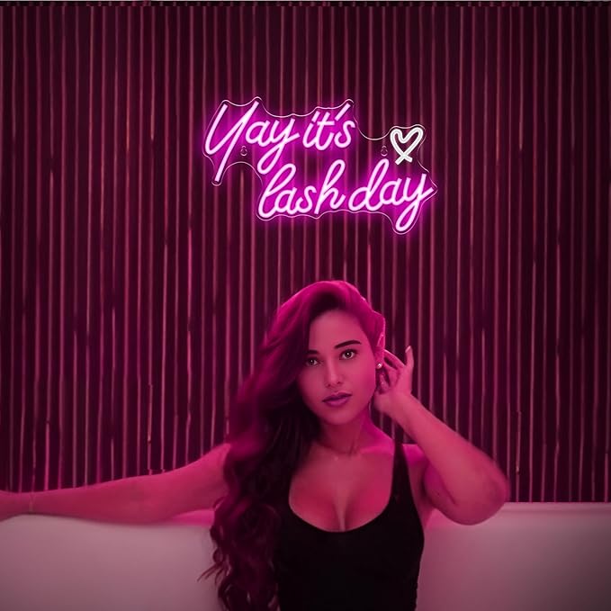 Kavaas Yay It's Lash Day Neon Sign - Lash Neon Sign for Lash Room Decor | Lash LED Light Sign for Lash Salon, Beauty Room, Nails Hair Bar - Great Gifts for Lash Techs Girls, Christmas, Birthday