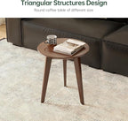 100% Solid Oak Round Side Table, Small Bedside Table for Small Spaces, Living Room End Table with Stable Frame, Modern Nightstand for Bedroom Couch, (Walnut, 17.71" D x 19.68" H)