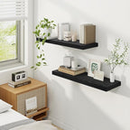 Fun Memories Floating Shelves for Wall, 30 Inch Rustic Wood Wall Mounted Shelves for Bathroom, Bedroom, Kitchen, Living Room, Deep Floating Shelves for Storage & Home Decor (Black, Set of 2)