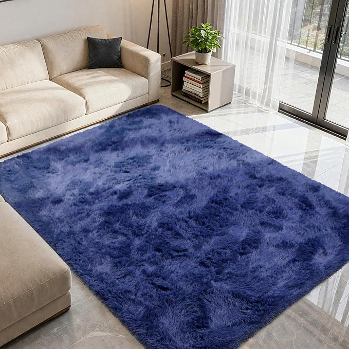 Shag Area Rug for Bedroom 4x6,Blue Fluffy Area Rugs for Living Room,Soft Fuzzy Rug Non-Shedding Indoor Plush Carpet for Kids Bedroom Nursery Dorm Home Decor