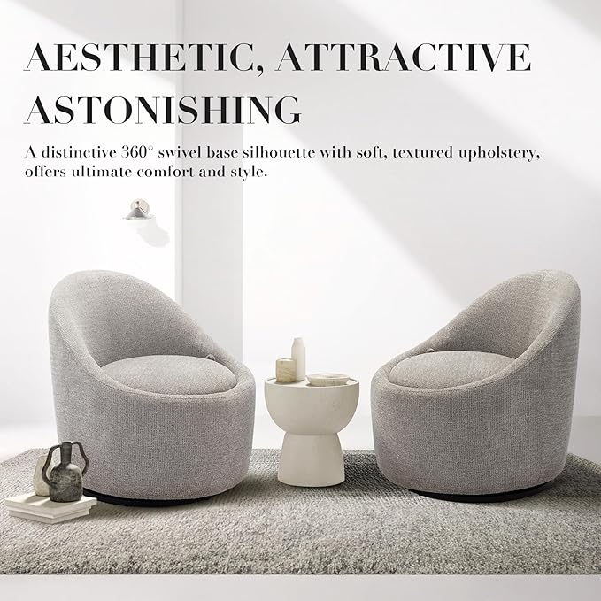 COLAMY Modern Swivel Accent Chair with Hidden Storage, 360° Barrel Swivel Chair, Small Swivel Armchair for Living Room/Bedroom, LightGrey