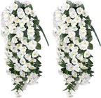 HyeFlora Artificial Fake Hanging Flowers Plants Vines for Outdoor Summer Decoration, 2PCS Faux Silk White Morning Glory Look Real UV Resistant for Home Outside Planter Porch Patio