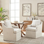 VKNOW Upholstered Dining Chairs, Modern Kitchen Chairs Dinner Chairs with 4 Casters, Linen Armchair for Bedroom Reading Room Living Room, Beige