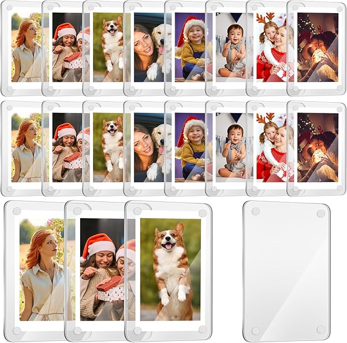 Remerry 24 Pcs Acrylic Fridge Magnetic Frames for Photos Compatible with Polaroid Instax Mini Pictures Double Sided Clear Refrigerator Magnetic Frame for Family Friend Holiday Gift, 2.36 x 3.54 Inch