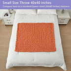 Bigacogo Chunky Knit Throw Blanket for Couch, 40x40 inches, 100% Hand Knitted with Thick Jumbo Chenille Yarn, Cozy Soft Large Rope Knot Cable Crochet Blankets for Sofa Bed Living Room, Terracotta