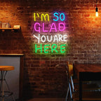 LED I'm So Glad You Are Here Neon Sign Dimmable LED Neon Light for Wall Decor Classroom USB Powered Multicolored Light Up Sign School wedding Kid Room Party