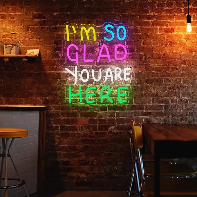 LED I'm So Glad You Are Here Neon Sign Dimmable LED Neon Light for Wall Decor Classroom USB Powered Multicolored Light Up Sign School wedding Kid Room Party