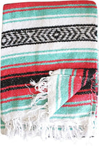 Del Mex Classic Mexican Blanket, Large Authentic Woven Falsa Throw (70"x50"), Artisan Southwest Décor for Beach, Yoga, Outdoors (Pink/Mint)