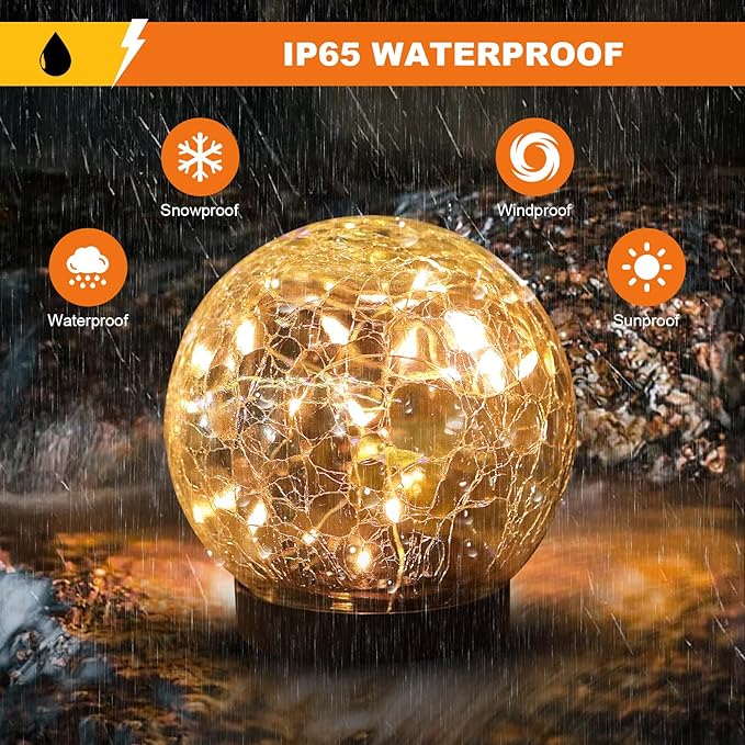 Solar Globe Lights Outdoor Waterproof-Solar Balls-Solar Garden Lights-Orbs for Outside 4 Pack Cracked Glass Ball for Lawn Patio Yard Backyard Decorations