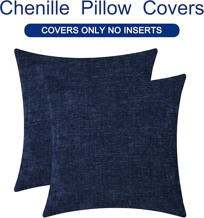 CaliTime Throw Pillow Covers Decorative 16 X 16 Inches Pack of 2 Cozy Chenille Cushion Cases for Couch Sofa Bed Living Room Home Navy Blue