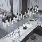 20-Lights Modern Crystal Rectangular Chandeliers LED Pendant Light for Kitchen Island High Ceiling Chandelier for Dining Room Entrance Foyer Living Room Black