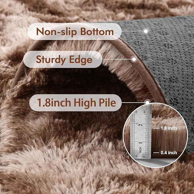 9x12 Ft Extra Large Shag Brown Area Rug for Living Room, Tie-Dyed Ultra Soft Fluffy Furry Rugs for Bedroom Indoor Floor, Aesthetic Carpet for Kids Home Decor (Coffee)