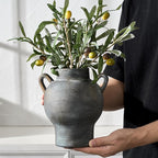 LUKA Antique Ceramic Vase with 2 Handle,7.28 inches Rustic Vase Minimalist Decor, Decorative Vases for Home Decor, Table, Living Room, Shelf, Christmas Decoration(Medium,Black)