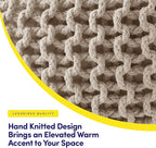 Pouf Ottoman Foot Rest Stuffed – 20” Diameter x 14” Tall Cozy Floor Pouf for Living Room, Bedroom, Nursery & More – 100% Cotton Knit Shell, EPS Bead Filled Footrest & Accent Chair, Beige