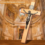 ACHIBANG 10" Crucifix Wall Cross Catholic, Wooden Wall Cross with Jesus and Saint Benedict Medal for Home or Prayer Room, Catholic Gifts