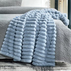 Cozy Bliss Faux Fur Throw Blanket for Couch, Cozy Warm Plush Striped Blanket for Sofa Bedroom Living Room,50 * 60 Inches Light Blue