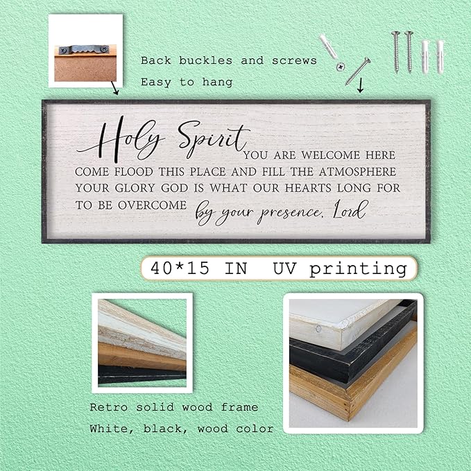 LuZhiQiang Holy Spirit You are Welcome Here Wall Decor 40"X15" Quote Christian Bible Verse Scripture Religious Art Wall Sign (Black)