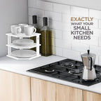 Cabinet Organizer Shelf - Bamboo Corner Rack for Kitchen Counter, Cabinet Space Saver for Plates, Dishes, Bowls, Bread Pantry, Bathroom Storage or Countertop Stand, White