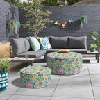 Inflatable Ottoman Stool D31 xH14 for Outdoor/Indoor Use, Water Repellent Patio Foot Rest Stool with Portable Handle,Round Pouf Ottoman Suitable for Garden,Deck and Camping - Damask Red