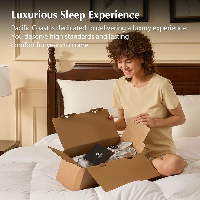 Pacific Coast Feather and Down Bed Pillows Standard Size Set of 2, Goose Feather and Down Hotel Pillow for Sleeping, Downproof, 3-Chamber, Medium Supportive, 100% Cotton Shell