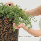 Worth Garden 2-Pack 25" H. Metal Planter with 2X Inside Pots - Hand-Hammered Texture Tall Cone Plant Pots - Large Handcrafted Black Flower Pot for Indoor Outdoor, Deck, Patio, Front Porch (Bronze)