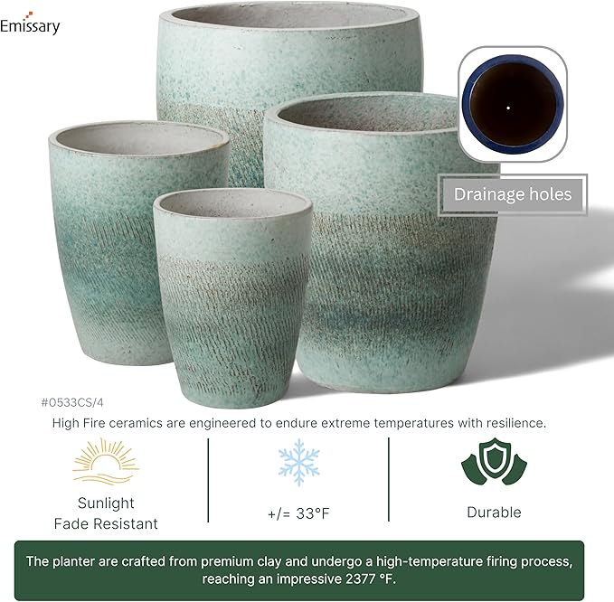 Emissary Bullet 9.5 in. Coastal Splash Ceramic Round Planter (9.5 in. L x 9.5 in. W x 12 in. H) with Drainage Hole