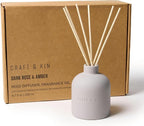 Craft & Kin Reed Diffuser for Home & Bathroom – Rose & Oud Reed Diffuser Set with Fragrance Sticks, Long-Lasting Alcohol-Free Scent, Fall Earthenware Collection, 6.7oz