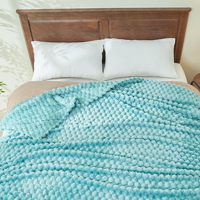 NEWCOSPLAY Super Soft Queen Blanket Sage Green Premium Silky Flannel Fleece 3D Clouds Stylish Jacquard Lightweight Bed Blanket All Season Use 350GSM (Sage Green, Queen(90"x90"))