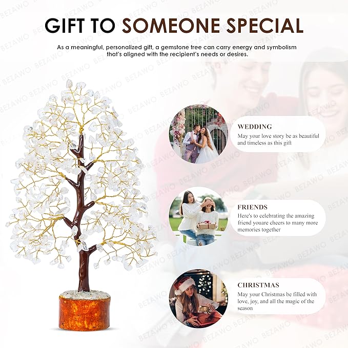 Clear Quartz Crystal Tree of Life - Chakra for Positive Energy, Feng Shui Decor - Gemstone Money Bonsai Tree, Good Luck Healing Crystals - Meditation Stones, Spiritual Unique Gift 10-12"