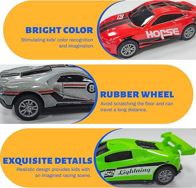 KIDAMI 8 Pack Die Cast Metal Toy Cars, 1:64 Scale Model Race Cars with Storage Case, Pull Back Vehicles Set for Kids Toddlers Adults Gift