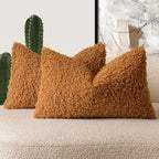 Foindtower Set of 2 Curly Teddy Wool Pillow Covers Decorative Boucle Textured Lumbar Throw Pillow Faux Fur Sherpa Pillowcases Sheepskin Fuzzy Cushion Case for Sofa Bedroom Car 12"x20" Orange