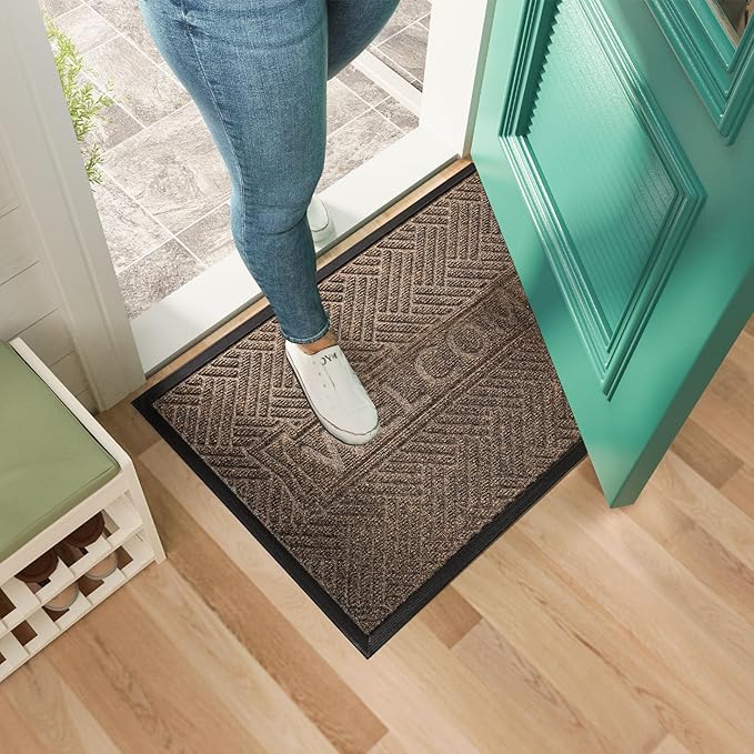 Mibao Front Door Mat Outside Entrance, Durable Outdoor Indoor Mat, Low Profile Heavy Duty Doormat, Non-Slip, Traps Dirt and Moisture, Easy Clean Patio Porch Entryway Mat, 36" x 24", Brown