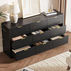 Black Dresser for Bedroom, 9 Drawer Double Dresser, Modern Chest of Drawers for Bedroom, Living Room, Entryway and Closet, 63" L x 15.7" D x 31.5" H