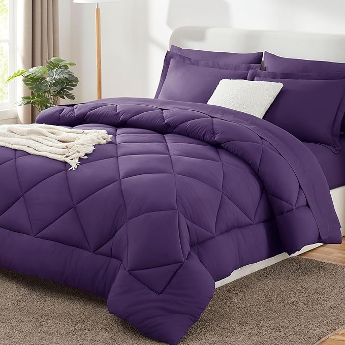CozyLux Full Size Comforter Sets Purple - 7 Pieces Bed in a Bag Full, Luxury Soft Bed Set for All Seasons, Bedding Set with Down Alternative Comforter, Sheets, Pillowcases & Shams