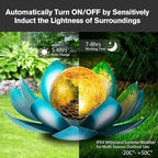Solar Light Outdoor(2Pack), Art Crackle Globe Glass Lotus Decoration, Solar LED Waterproof Blue Metal Flower Lights for Patio,Lawn,Walkway,Tabletop
