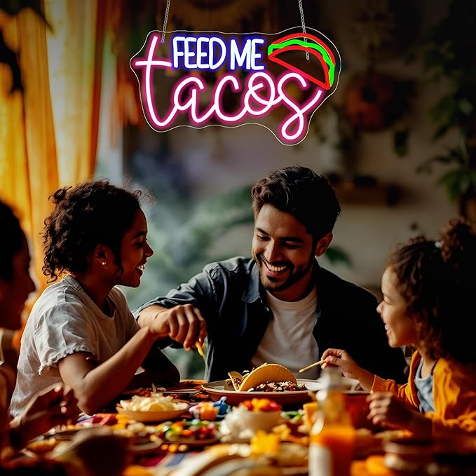 Feed Me Tacos Neon Sign Led Neon Lights Neon Signs for Wall Decor Light Up Sign for Birthday Party Club Gift