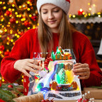 Christmas Village House Musical Christmas Village Skiing on The Mountain Carousel Train Collectible Buildings with LED Lights Vacation with USB Indoor Figurines Decoration