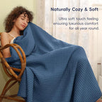 PHF Ultra Soft Waffle Weave Blanket Queen Size 90"x 90"- Washed Lightweight Breathablee Cozy Woven Blanket - Great for Couch Bed Sofa Home Car - Navy Blue