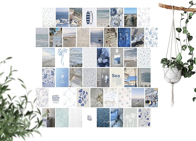 TwoDays Coastal Granddaughter Room Decor, Beachy Aesthetic Wall Collage Kit, Coastal Cowgirl Wall Art Prints for Teen Girls Bedroom, Beach Artwork. (Set of 50, 4" × 6")