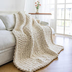 Chunky Knit Blanket - Luxury Soft Cozy50 * 60 Throw Blanket,100% Woven Blanket Rope Knot Throw Blanket for Couch, Sofa, Home Decor, Gift - Machine Washable（Cream）