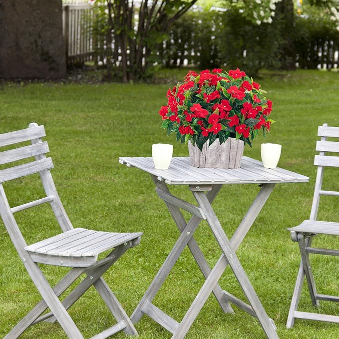 Artificial Impatiens Bouquet Flowers for Outdoors Silk Faux Flowers for Outdoor Impatiens Plants Decor Indoor Planters Kitchen Planters and Balcony Decorations 4PCS (Red)