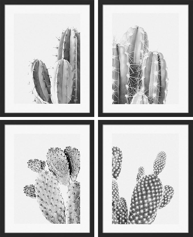 SIGNWIN Framed Black & White Saguaro Southwest Desert Tropical Cactus Wall Art, Set of 4 Floral Botanical Wall Decor Prints, Nature Wilderness Wall Décor for Living Room, Bedroom - 11"x14" Black
