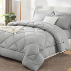 CozyLux Queen Comforter Set Light Grey - Bed in a Bag Queen Size 7 Pieces, Luxury Soft Bed Set for All Seasons, Bedding Set with Down Alternative Comforter, Sheets, Pillowcases & Shams