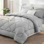 CozyLux Full Size Comforter Sets Light Grey - 7 Pieces Bed in a Bag Full, Luxury Soft Bed Set for All Seasons, Bedding Set with Down Alternative Comforter, Sheets, Pillowcases & Shams